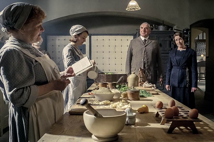 Jim Carter, Phyllis Logan, Lesley Nicol, and Sophie McShera in Downton Abbey (2019)