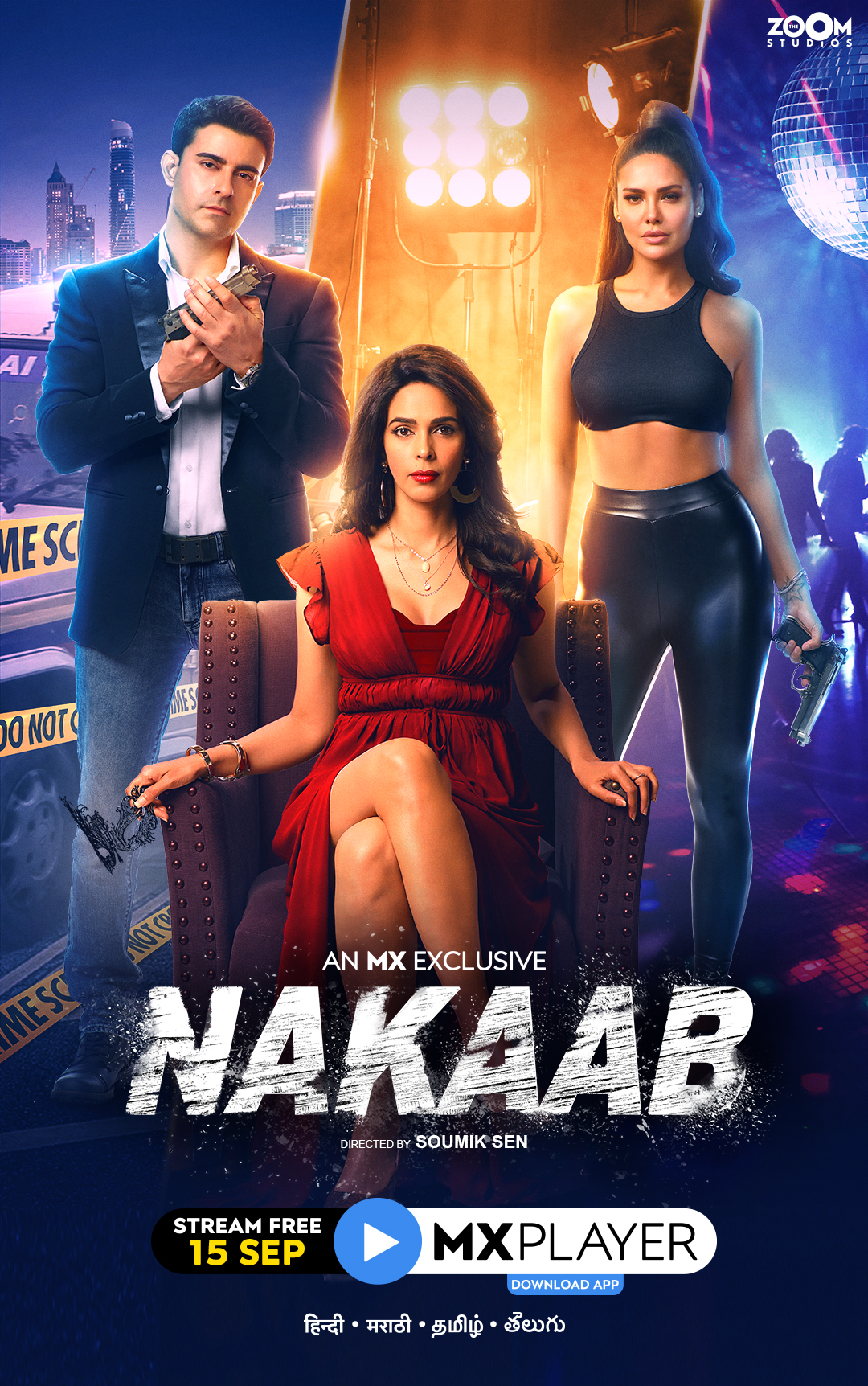 Gautam Rode, Mallika Sherawat, and Esha Gupta in Nakaab (2021)