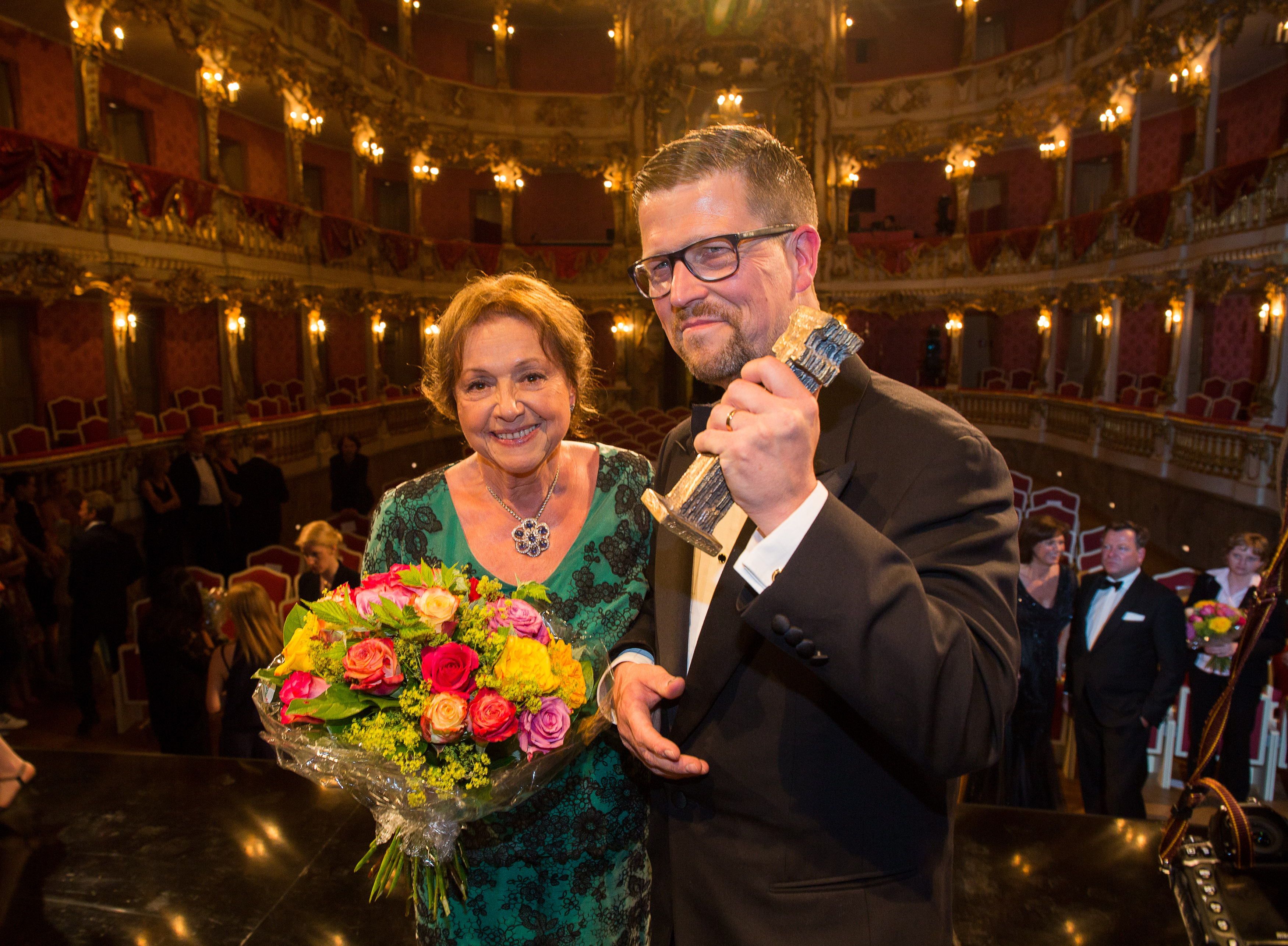 Elisabeth Endriss and Klaus Härö at an event for The Fencer (2015)