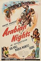 Leif Erickson, Jon Hall, Maria Montez, and Sabu in Arabian Nights (1942)