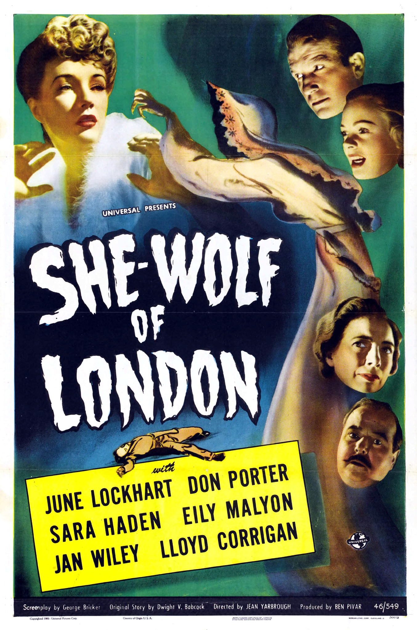 June Lockhart, Lloyd Corrigan, Sara Haden, Don Porter, and Jan Wiley in She-Wolf of London (1946)