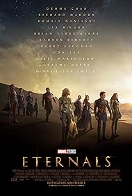 Salma Hayek, Angelina Jolie, Richard Madden, Gemma Chan, Ma Dong-seok, Brian Tyree Henry, Kit Harington, Kumail Nanjiani, Lauren Ridloff, Barry Keoghan, and Lia McHugh in Eternals (2021)