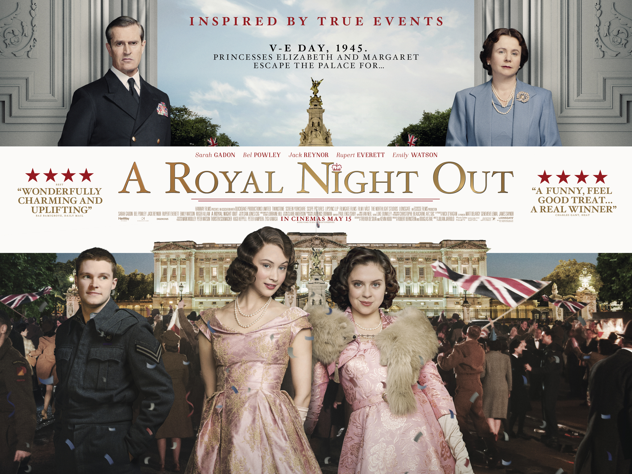 Rupert Everett, Emily Watson, Sarah Gadon, Bel Powley, and Jack Reynor in A Royal Night Out (2015)