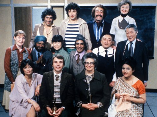 George Camiller, Barry Evans, Tommy Godfrey, Jacki Harding, Robert Lee, Pik Sen Lim, Kevork Malikyan, Jamila Massey, Ricardo Montez, Albert Moses, Zara Nutley, Françoise Pascal, Iris Sadler, and Dino Shafeek in Mind Your Language (1977)