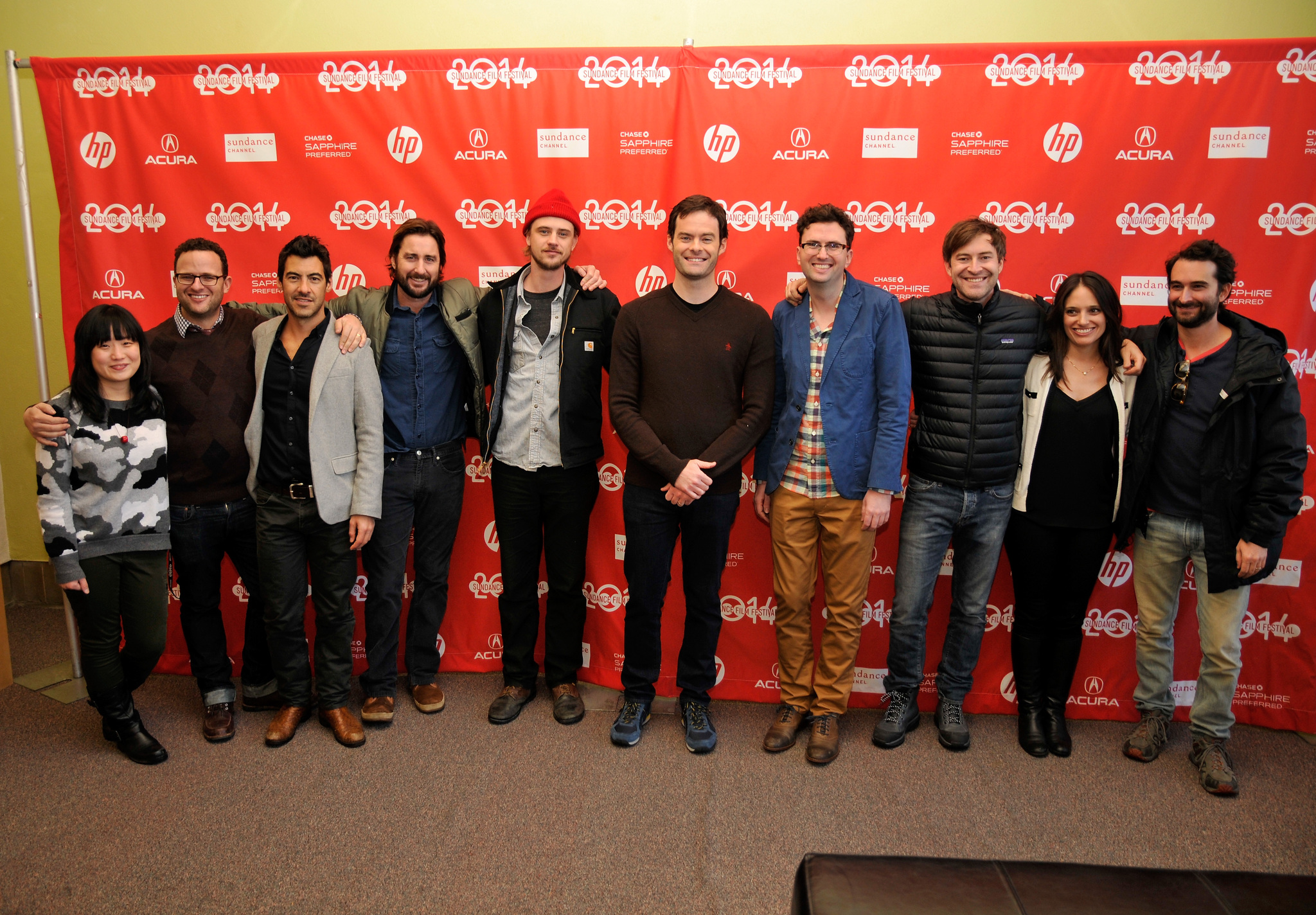 Luke Wilson, Mark Duplass, Bill Hader, Stephanie Langhoff, Mark Heyman, Jennifer Lee, Craig Johnson, Boyd Holbrook, and Jacob Pechenik at an event for The Skeleton Twins (2014)