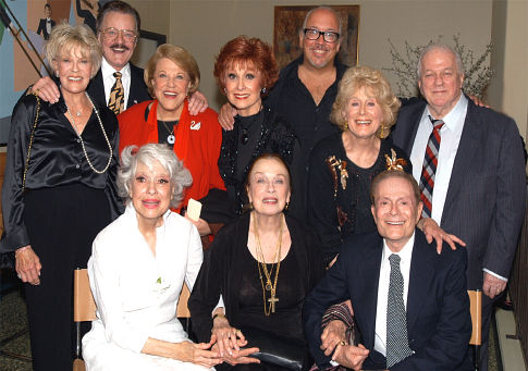 "Broadway: The Golden Age" director Rick McKay with cast members Janis Paige, Robert Goulet, Kaye Ballard, Carol Lawrence, Rick McKay, Gretchen Wyler, Charles Durning, Carol Channing, Patricia Morison and Jerry Herman at a sneak preview 4/19/03 at the Laemmle Camelot Theatre in Palm Springs.