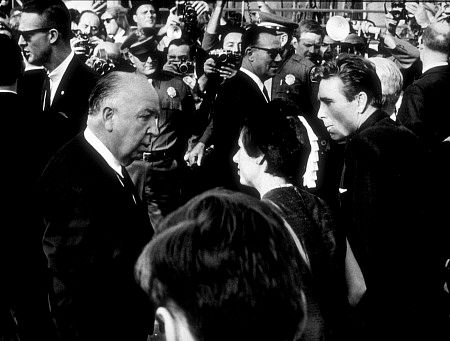 "Torn Curtain," Lord Snowdon & Princess Margaret on set with director Alfred Hitchcock. c. 1965.