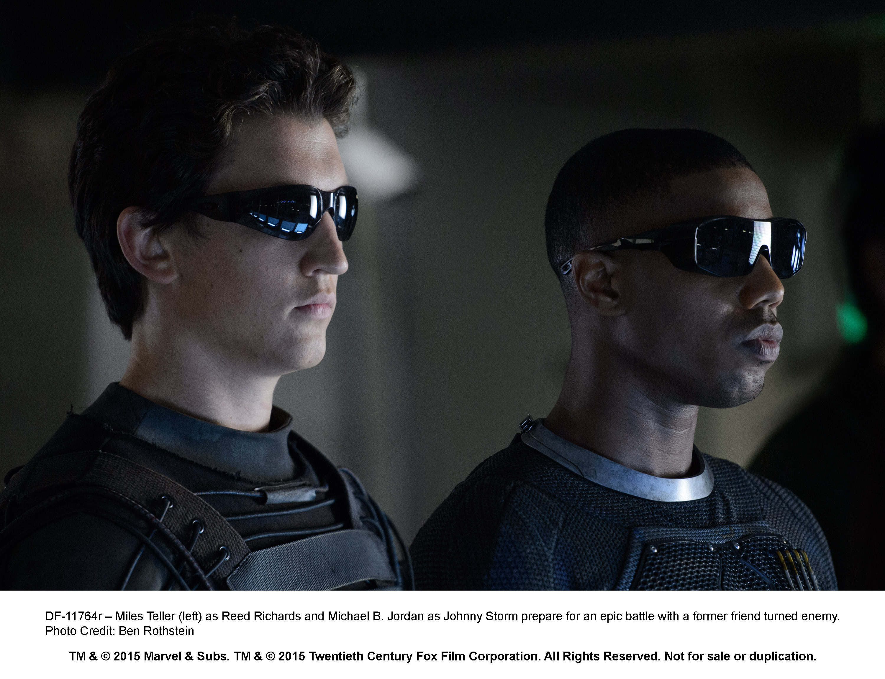 Michael B. Jordan and Miles Teller in Fantastic Four (2015)