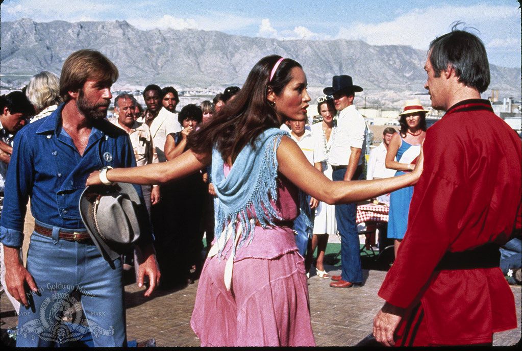 Barbara Carrera, David Carradine, and Chuck Norris in Lone Wolf McQuade (1983)