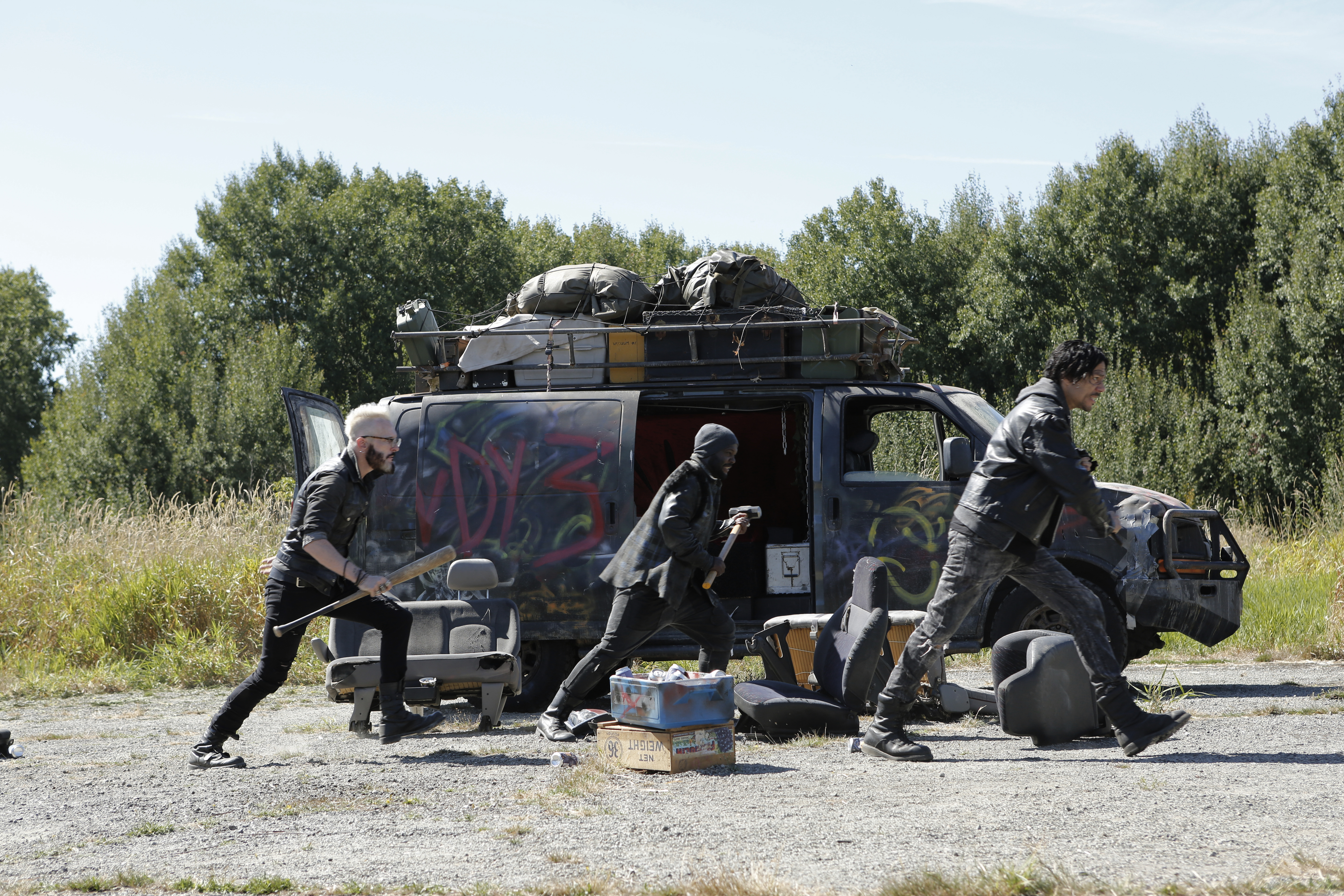 Zak Santiago, Viv Leacock, and Michael Eklund in Dirk Gently's Holistic Detective Agency (2016)