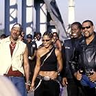 Members of the Black Knights, including (left to right) Soul Train (ORLANDO JONES), Half & Half (SALLI RICHARDSON-WHITFIELD), Rev. Maxwell (WREN T. BROWN) and their leader Smoke (LAURENCE FISHBURNE) revel in another victory.
