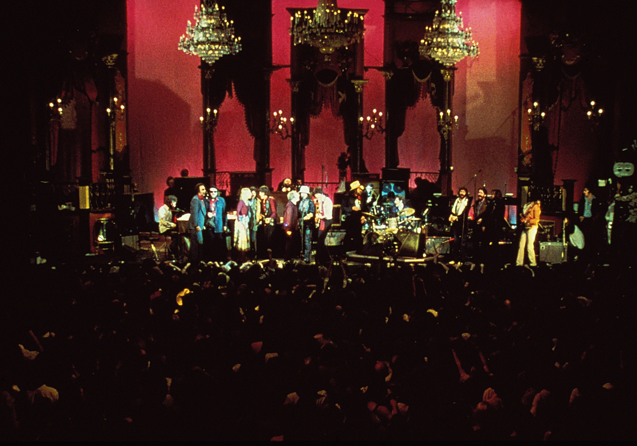 Neil Diamond, Robbie Robertson, Rick Danko, Dr. John, Ronnie Hawkins, Levon Helm, Garth Hudson, Richard Manuel, Joni Mitchell, Van Morrison, Neil Young, and The Band in The Last Waltz (1978)