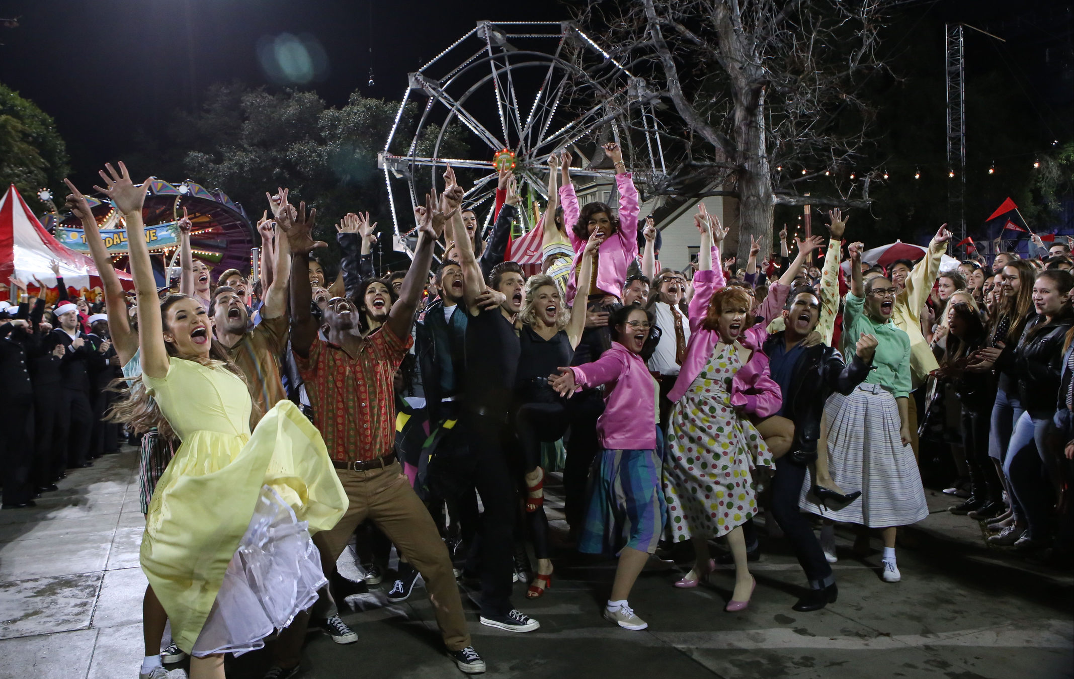 Barry Pearl, Vanessa Hudgens, Keke Palmer, Carlos PenaVega, Kether Donohue, Julianne Hough, Aaron Tveit, Elle McLemore, and Carly Rae Jepsen in Grease Live! (2016)