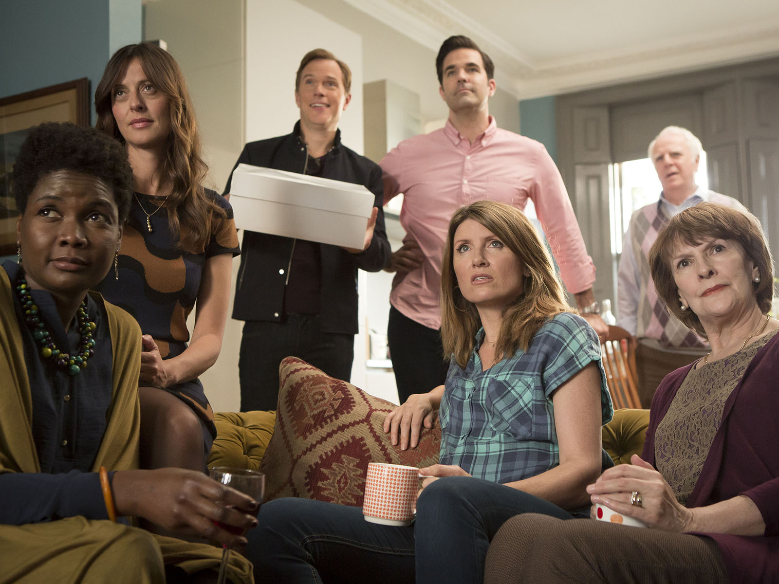 Daniel Lapaine, Gary Lilburn, Frances Tomelty, Sharon Horgan, Sarah Niles, Marta Barrio, and Rob Delaney in Catastrophe (2015)