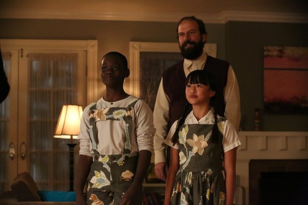 Brett Gelman, Haley Tju, and Ethan Herisse in Go On (2012)