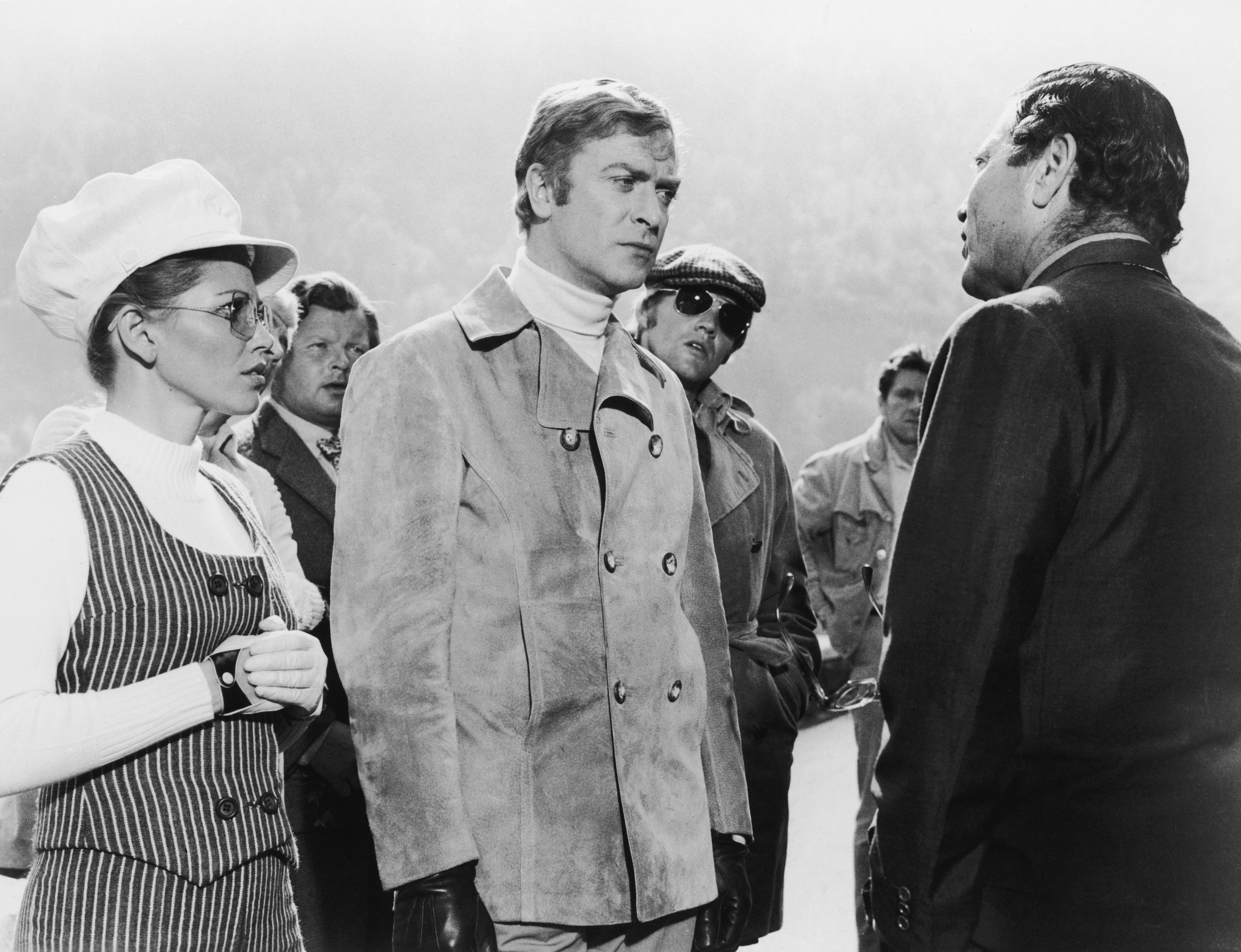 Michael Caine, Benny Hill, Margaret Blye, George Innes, Michael Standing, and Raf Vallone in The Italian Job (1969)