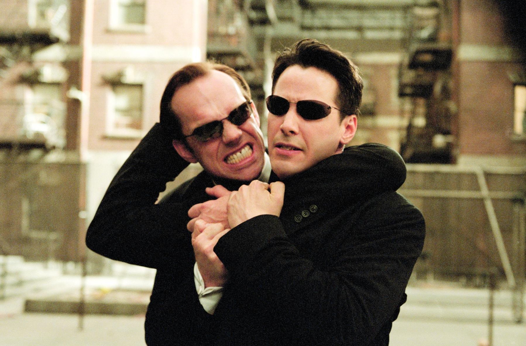 Keanu Reeves and Hugo Weaving in The Matrix Reloaded (2003)