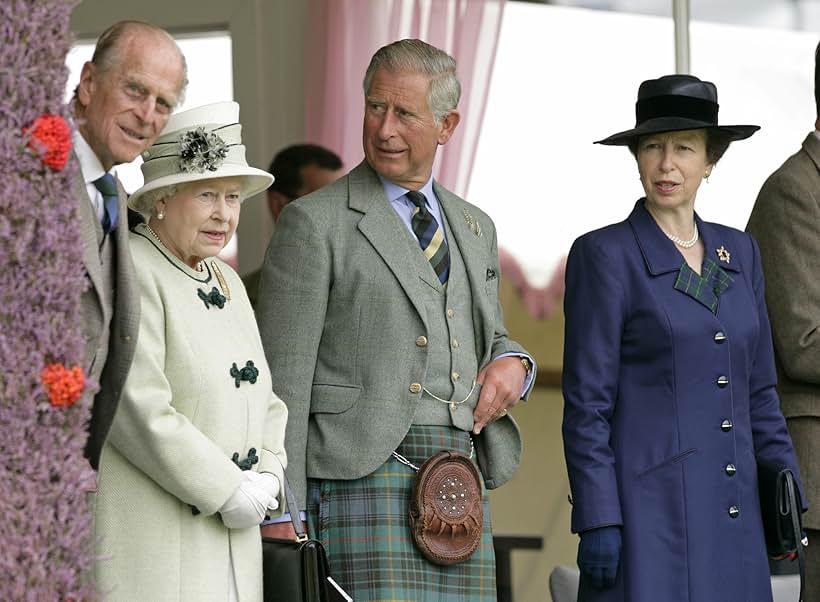 King Charles III, Prince Philip, Princess Anne, and Queen Elizabeth II