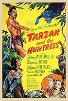 Brenda Joyce, Patricia Morison, Johnny Sheffield, and Johnny Weissmuller in Tarzan and the Huntress (1947)