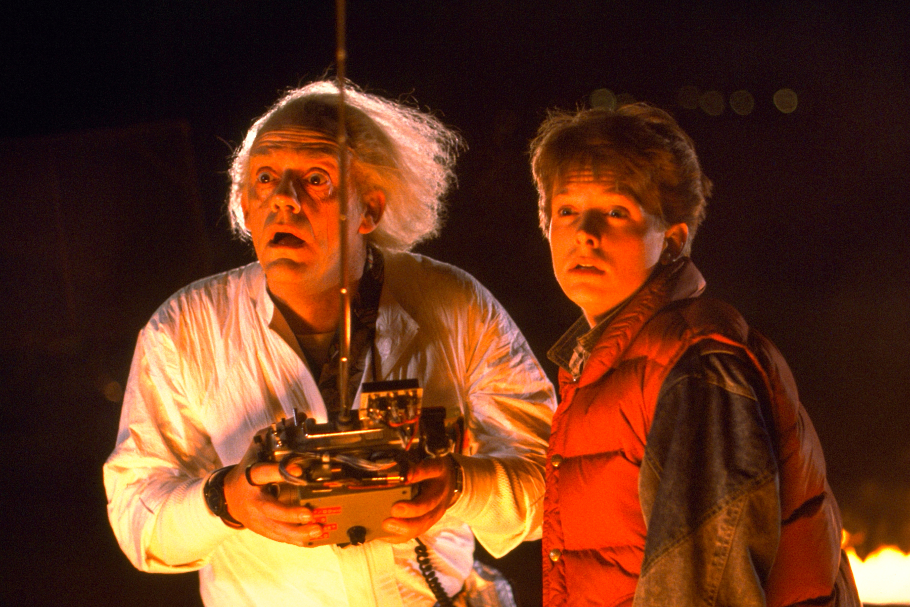 Michael J. Fox and Christopher Lloyd in Back to the Future (1985)