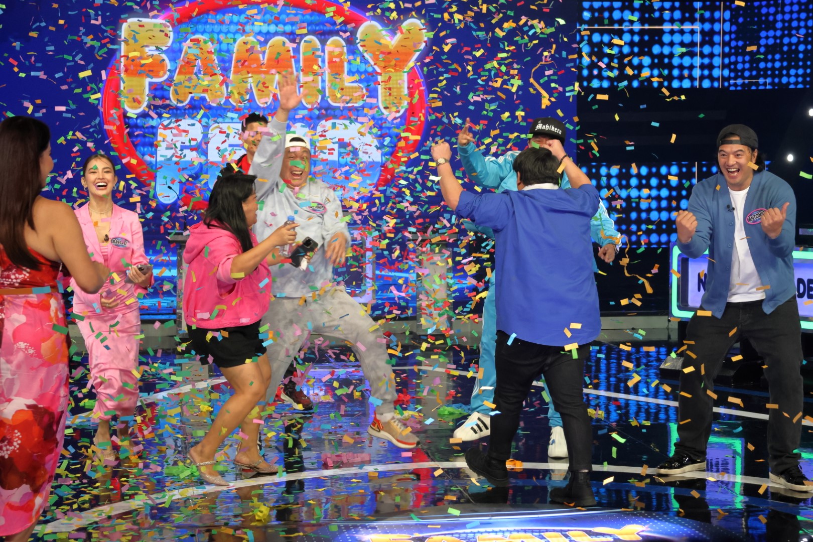 Dennis Padilla, Antonio Aquitania, Angel Leighton, and Maey Bautista in Family Feud Philippines (2022)