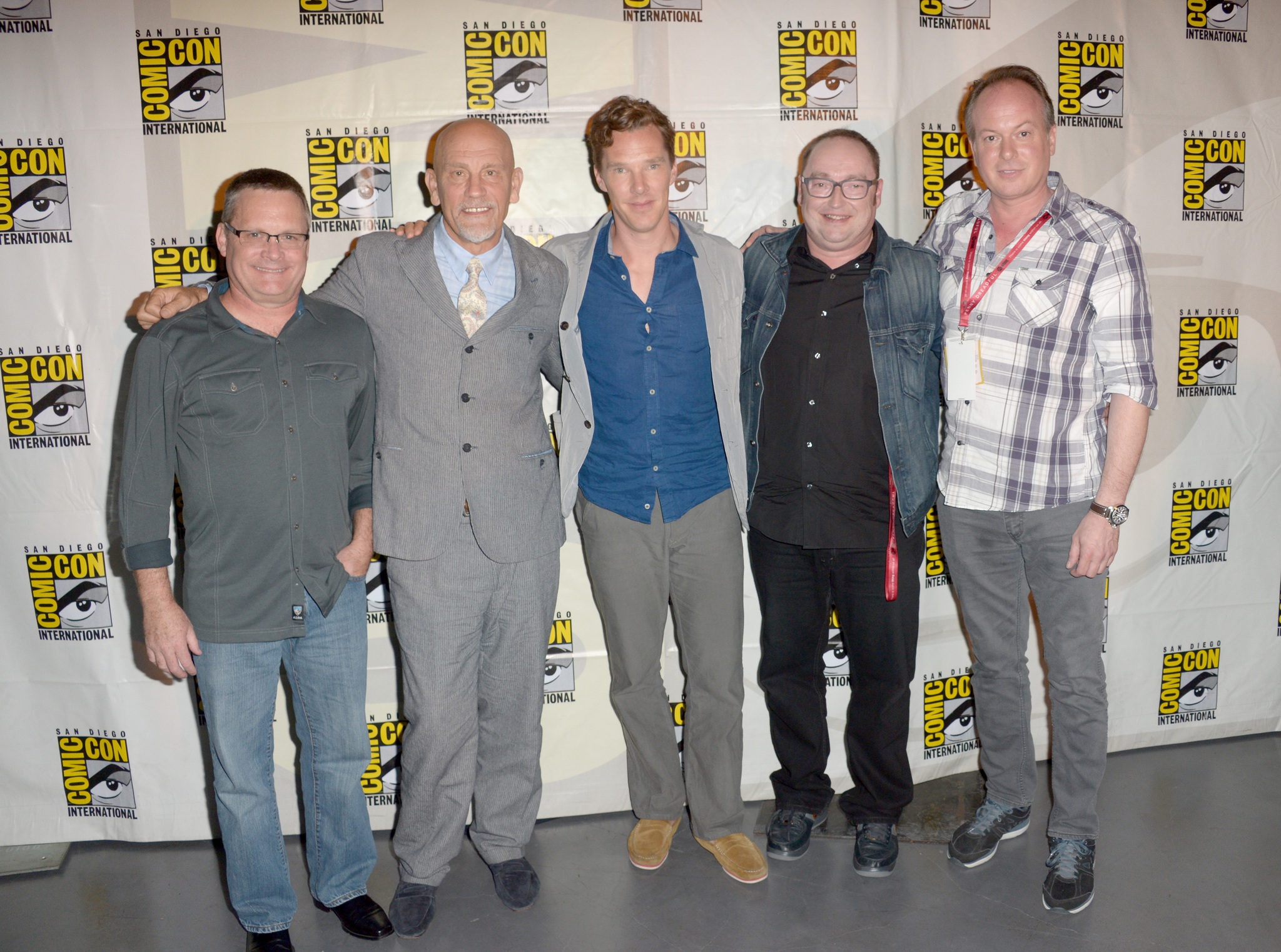 John Malkovich, Eric Darnell, Tom McGrath, and Benedict Cumberbatch at an event for Penguins of Madagascar (2014)