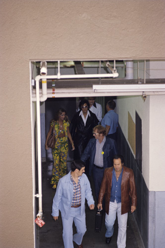 Elvis Presley with Linda Thompson, Red West and father Vernon circa 1970s