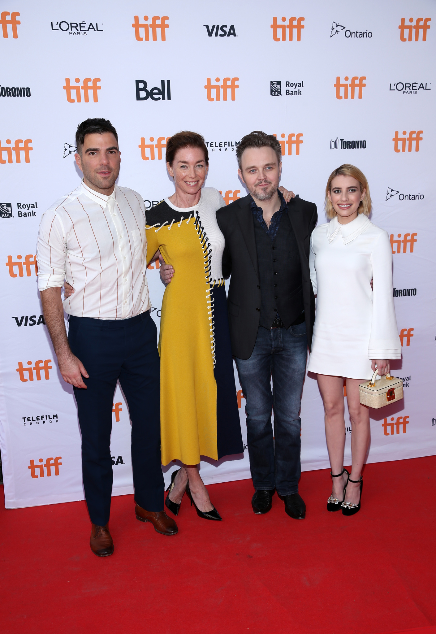 Matthew Newton, Julianne Nicholson, Zachary Quinto, and Emma Roberts at an event for Who We Are Now (2017)