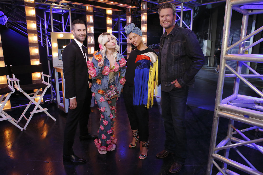 Alicia Keys, Miley Cyrus, Blake Shelton, and Adam Levine in The Voice (2011)