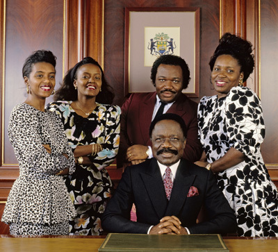 President Omar Bongo (President of Gabon), Grace Bongo, Patrice Bongo, Ali Bongo and Pascaline Bongo at the Presidential Palace office in Libreville, Gabon