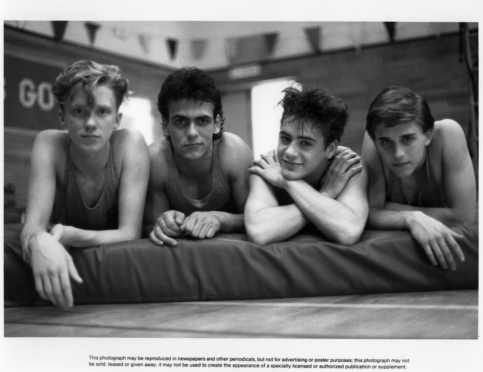 Robert Downey Jr., Anthony Michael Hall, Ilan Mitchell-Smith, and Robert Rusler in Weird Science (1985)