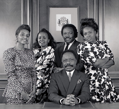 President Omar Bongo (President of Gabon), Grace Bongo, Patrice Bongo, Ali Bongo and Pascaline Bongo at the Presidential Palace office in Libreville, Gabon