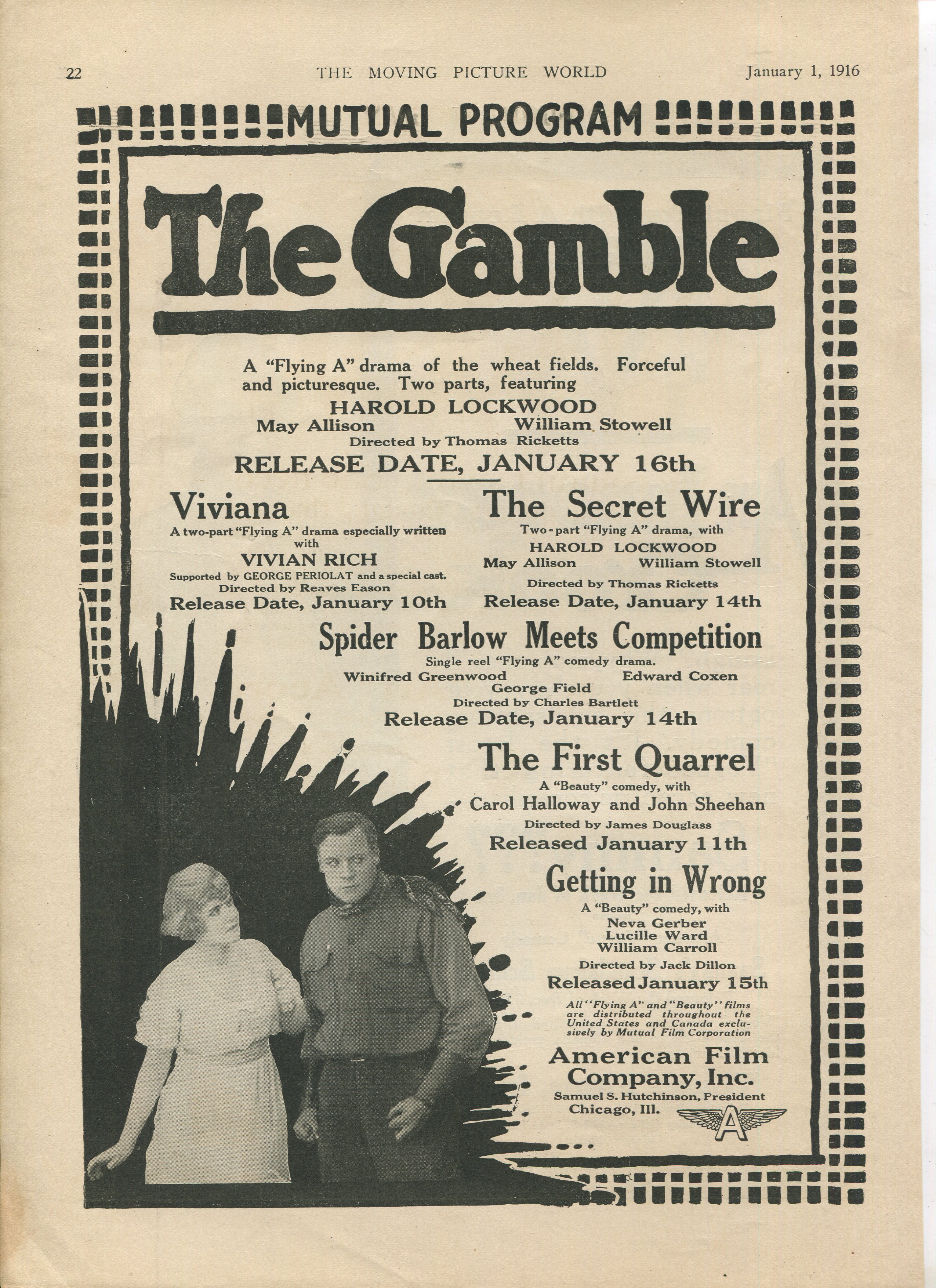 May Allison and Harold Lockwood in The Gamble (1916)