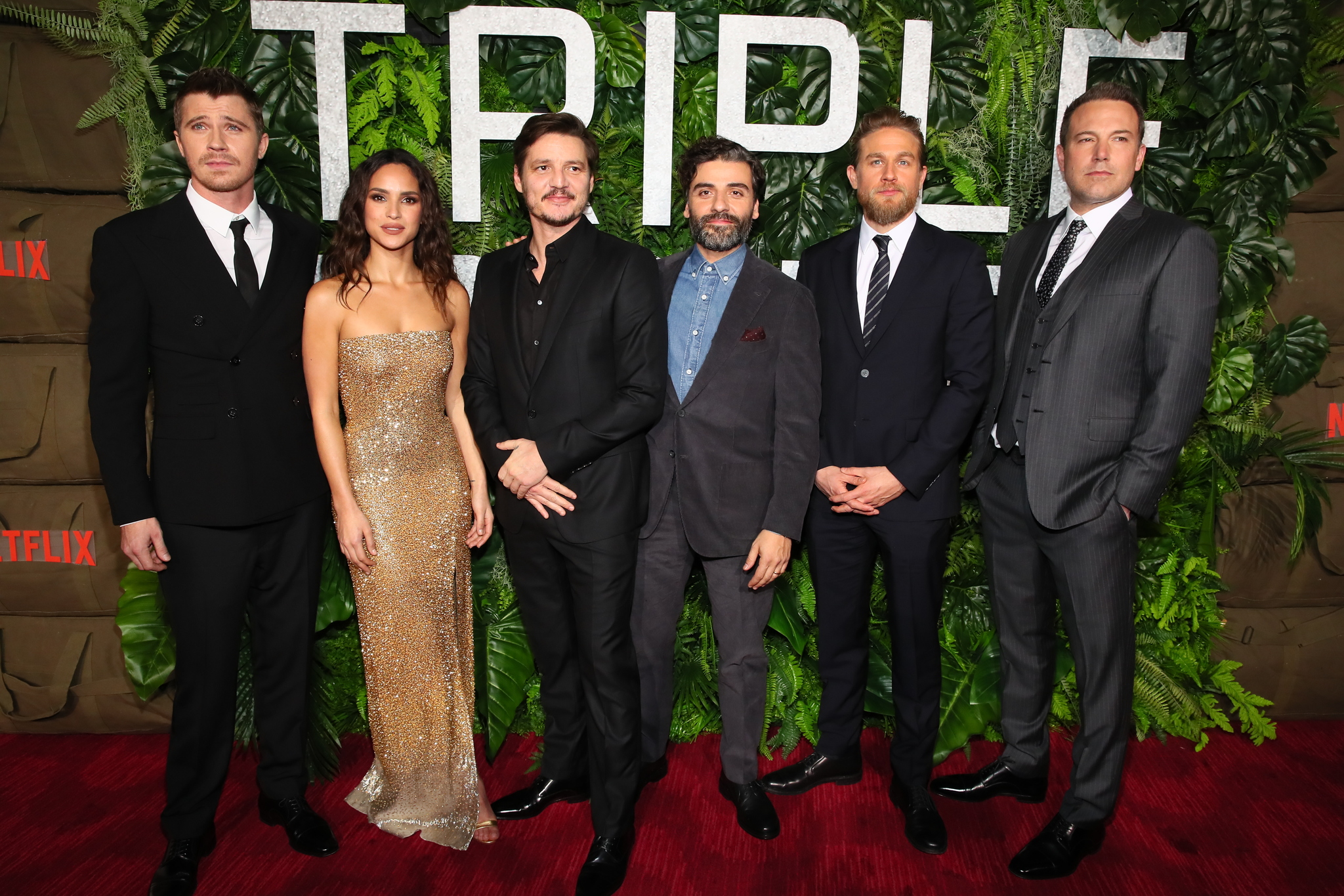 Ben Affleck, Pedro Pascal, Charlie Hunnam, Oscar Isaac, Garrett Hedlund, and Adria Arjona at an event for Triple Frontier (2019)
