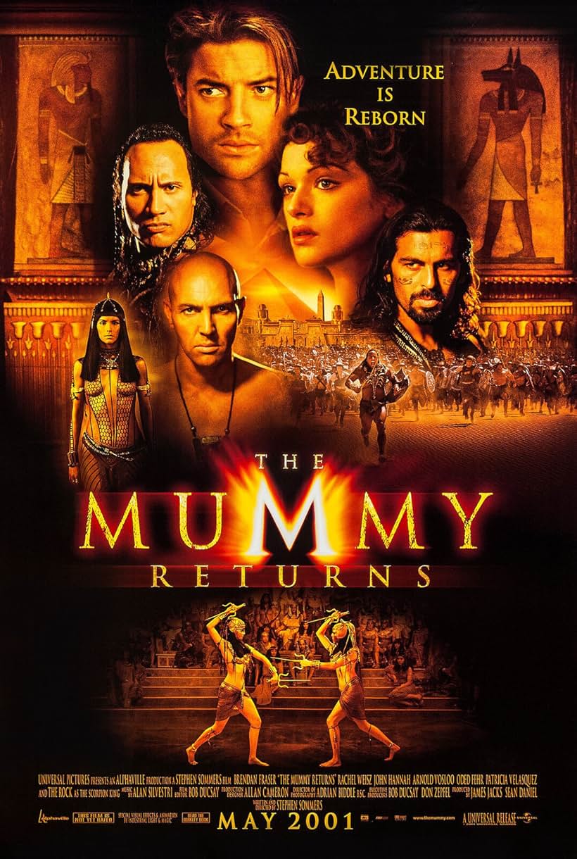 Brendan Fraser, John Hannah, Rachel Weisz, Dwayne Johnson, Patricia Velasquez, and Arnold Vosloo in The Mummy Returns (2001)