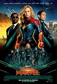 Samuel L. Jackson, Jude Law, Djimon Hounsou, Brie Larson, Ben Mendelsohn, Rune Temte, Gemma Chan, and Algenis Perez Soto in Captain Marvel (2019)