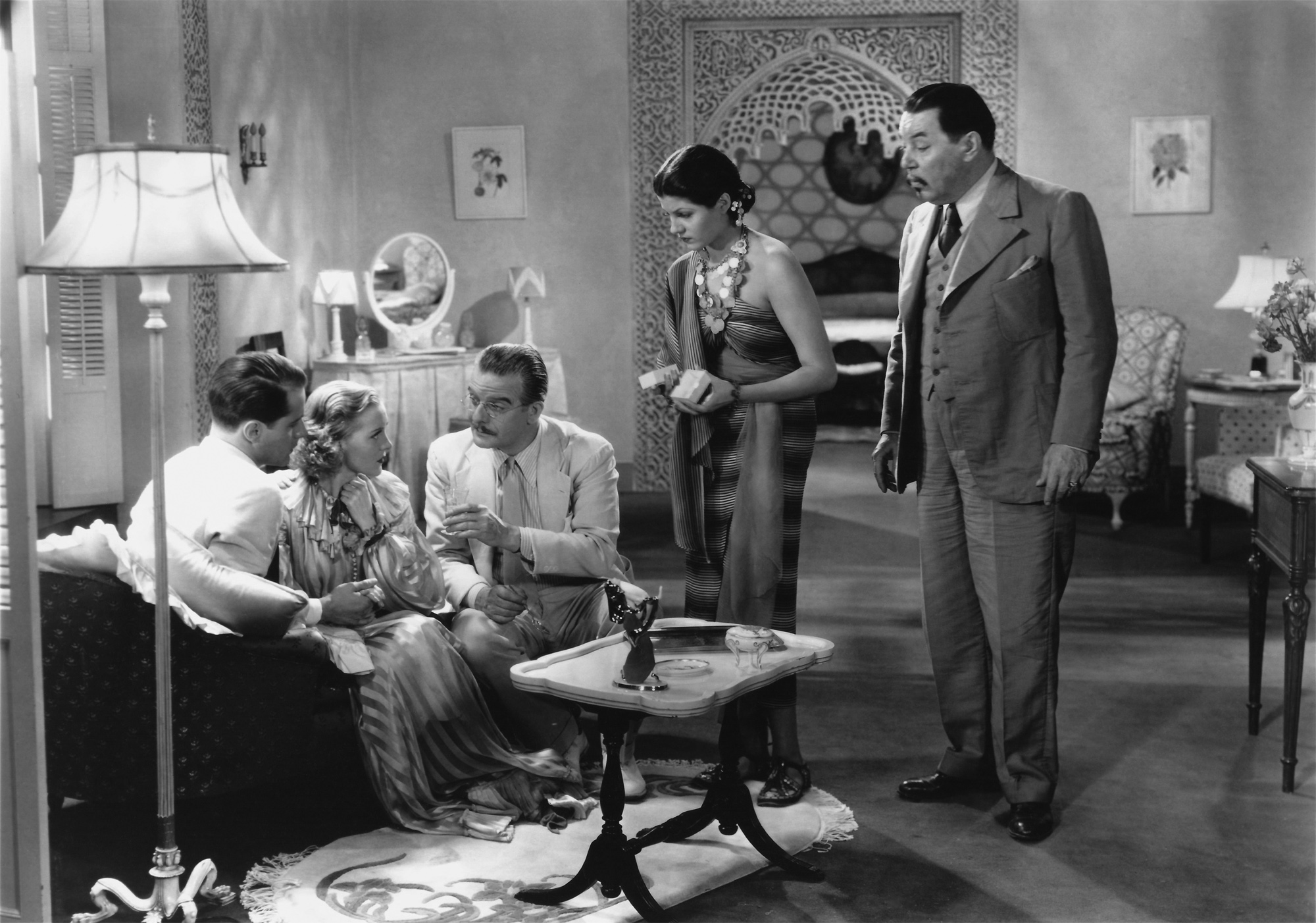 Rita Hayworth, Thomas Beck, Frank Conroy, Warner Oland, and Pat Paterson in Charlie Chan in Egypt (1935)