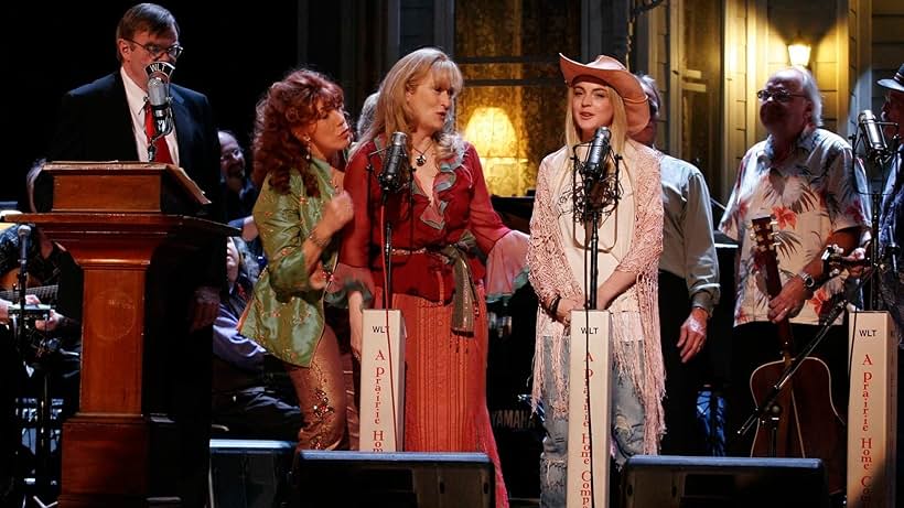 Meryl Streep, Lily Tomlin, Garrison Keillor, Lindsay Lohan, and Prairie in A Prairie Home Companion (2006)