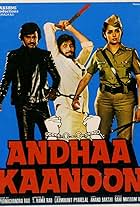 Amitabh Bachchan, Hema Malini, and Rajinikanth in Andhaa Kaanoon (1983)