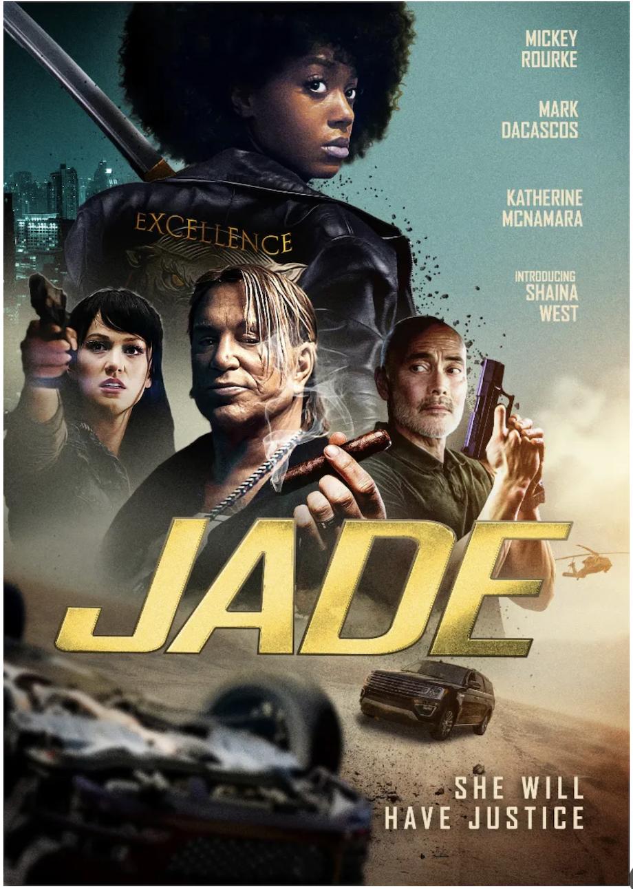 Mickey Rourke, Mark Dacascos, James Bamford, Shaina West, and Katherine McNamara in Jade (2024)