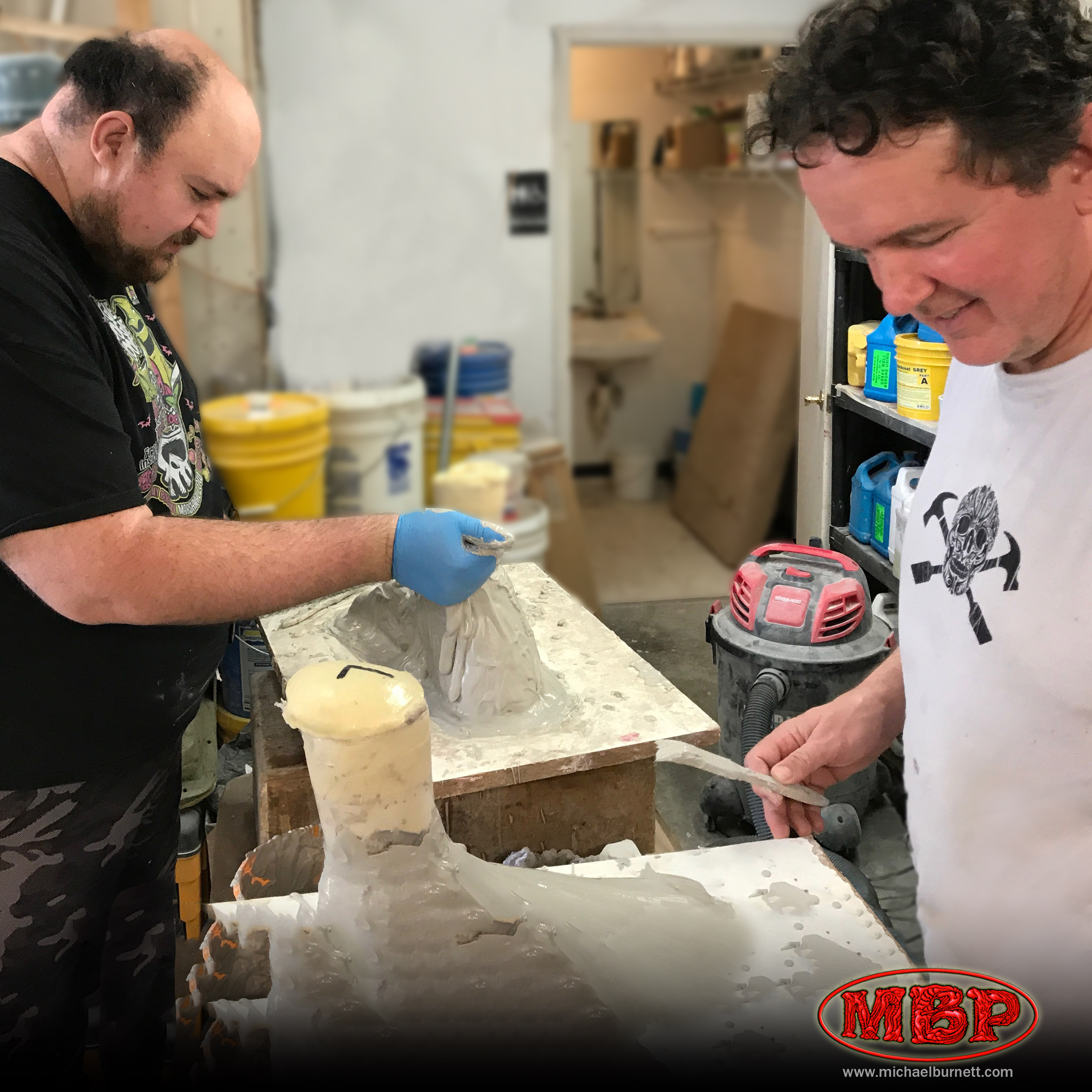 Michael Burnett and Trent Ward working on molds for Now Apocalypse.