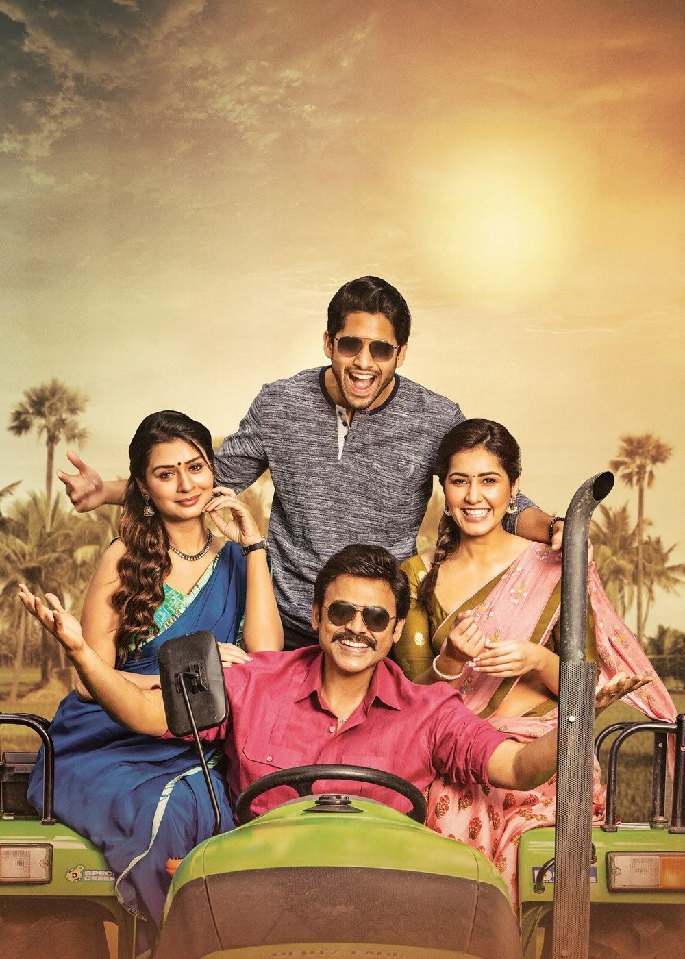 Venkatesh Daggubati, Naga Chaitanya Akkineni, Payal Rajput, and Raashi Khanna in Venky Mama (2019)