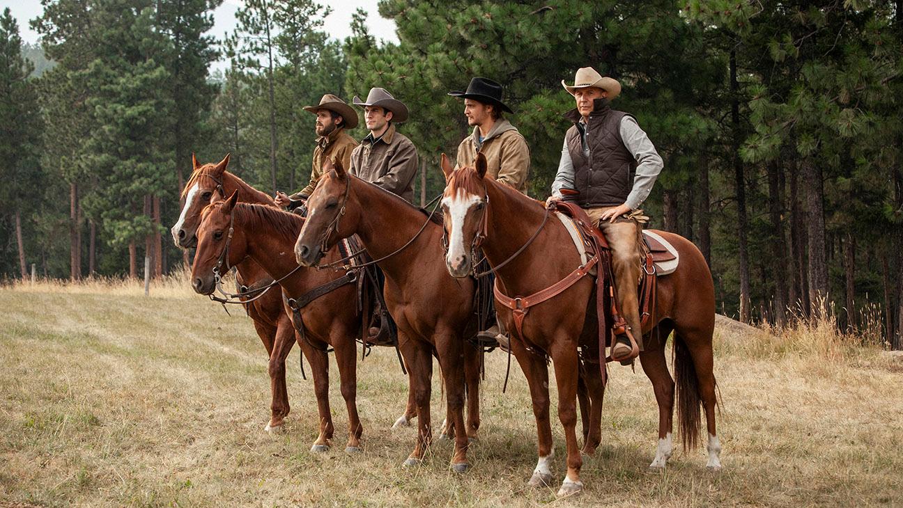 Kevin Costner, Wes Bentley, Dave Annable, and Luke Grimes in Yellowstone (2018)