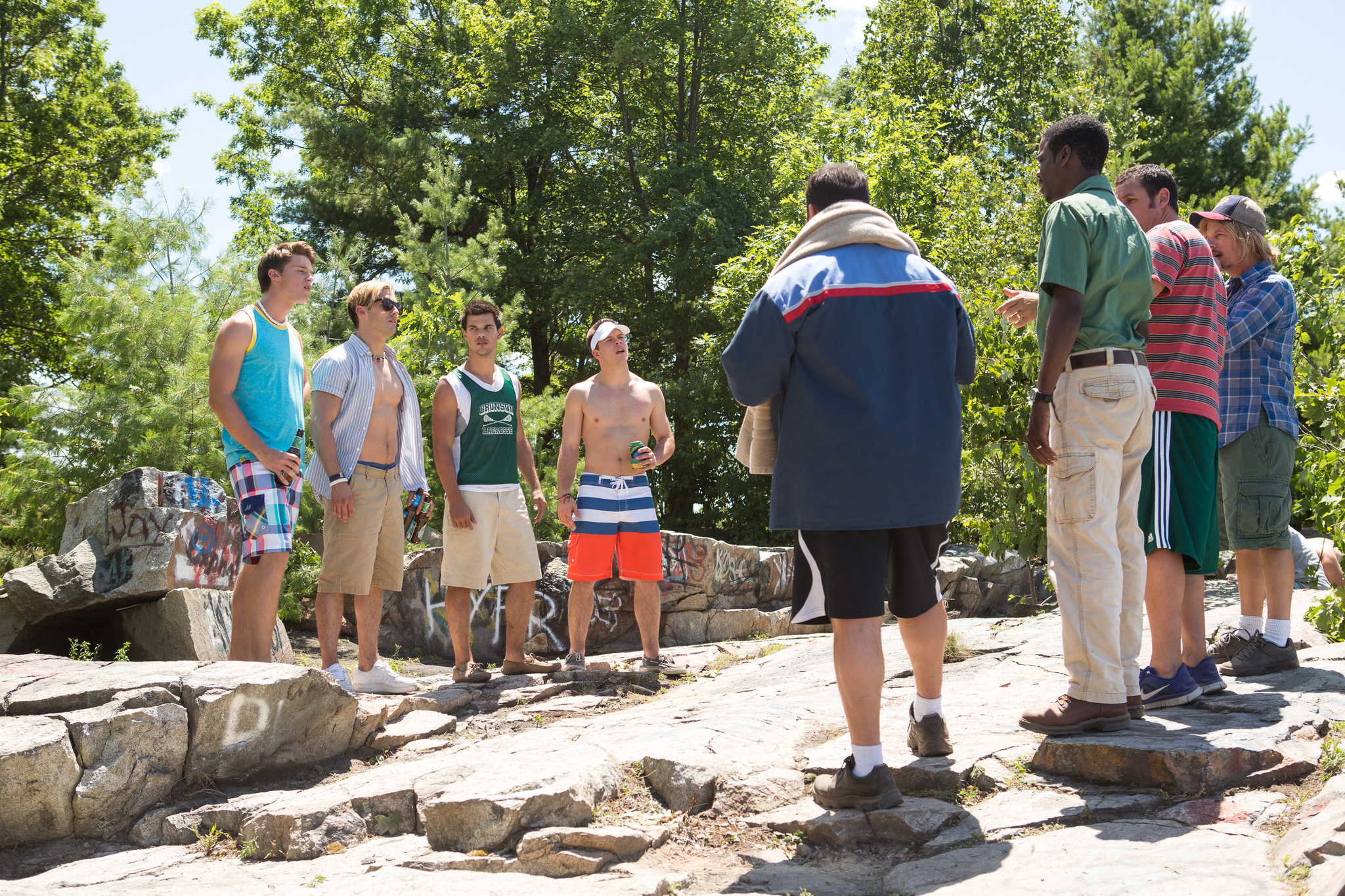 Adam Sandler, Chris Rock, David Spade, Kevin James, Andy Taylor, Milo Ventimiglia, Taylor Lautner, Patrick Schwarzenegger, Eric Lamonsoff, and Jimmy Tatro in Grown Ups 2 (2013)