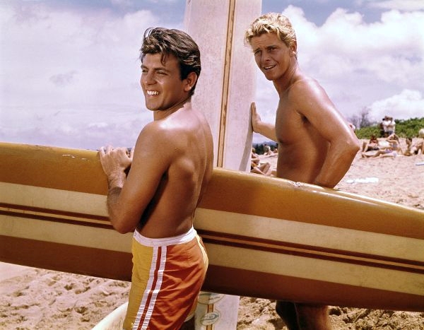 Fabian and Peter Brown in Ride the Wild Surf (1964)