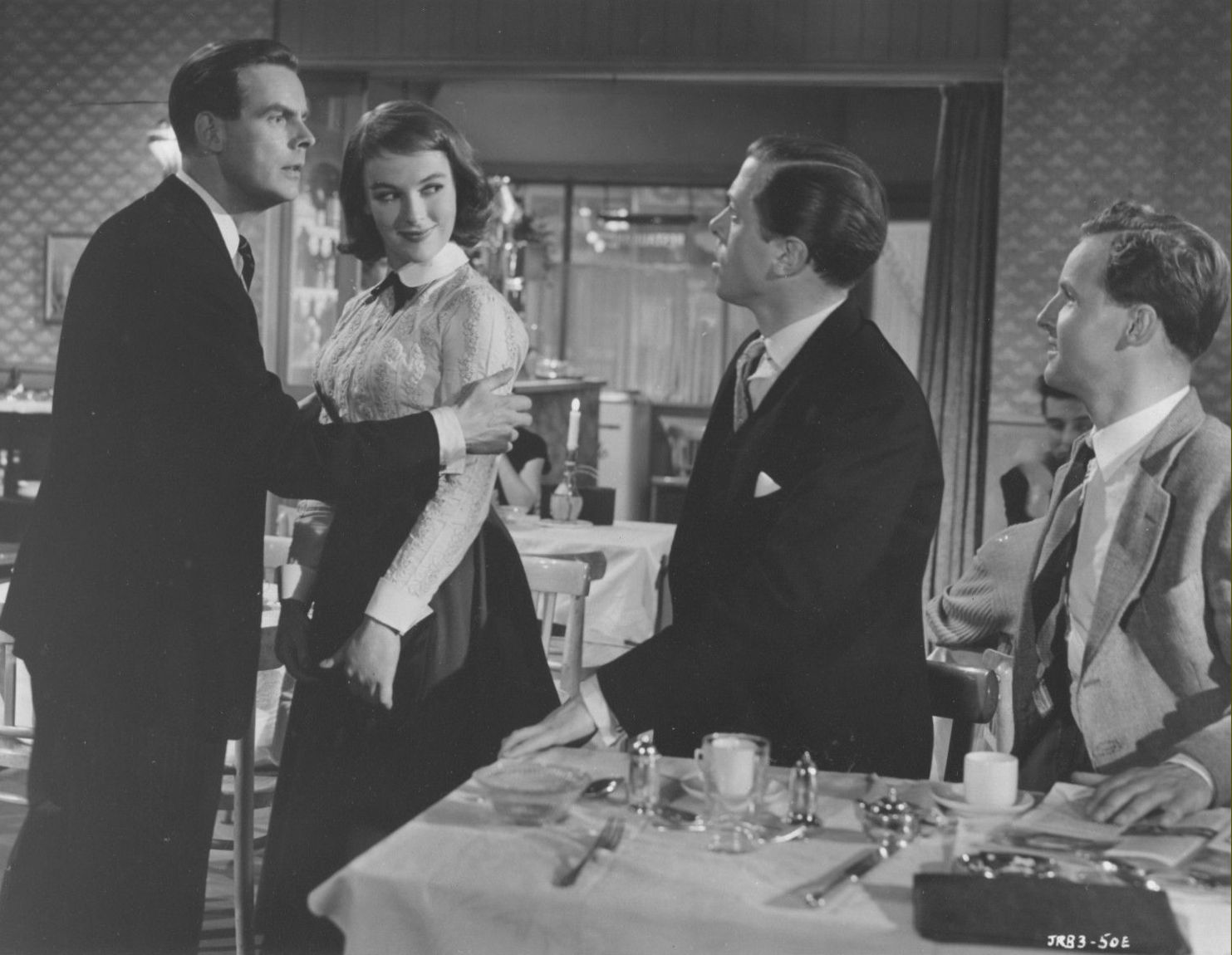 Richard Attenborough, Ian Carmichael, Penny Morrell, and Nicholas Parsons in Brothers in Law (1957)