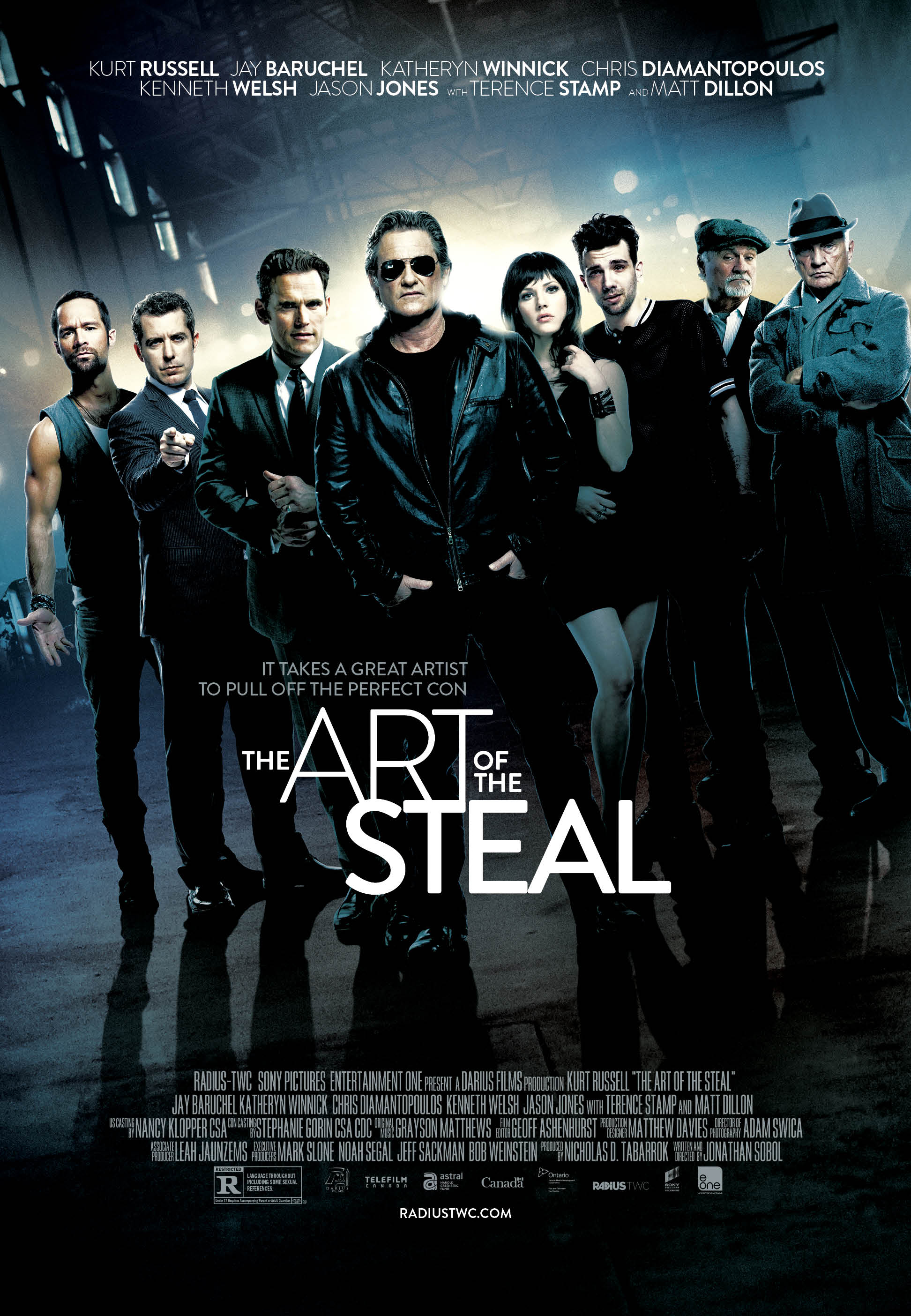 Matt Dillon, Kurt Russell, Terence Stamp, Jay Baruchel, Chris Diamantopoulos, Jason Jones, Kenneth Welsh, and Katheryn Winnick in The Art of the Steal (2013)