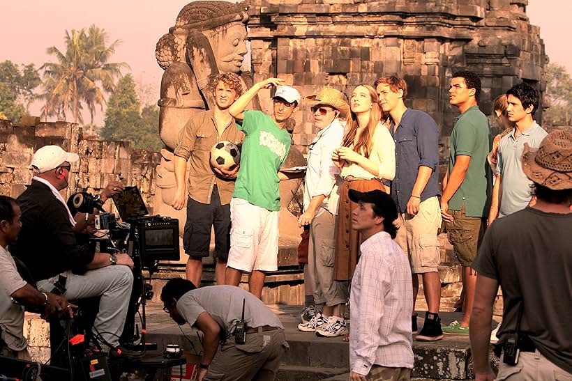 John Huddles with Freddie Stroma, John Radel, Sophie Lowe, Rhys Wakefield, Jacob Artist, Bonnie Wright, and Darius Homayoun on location at Candi Sewu, Central Java, Indonesia, from The Philosophers