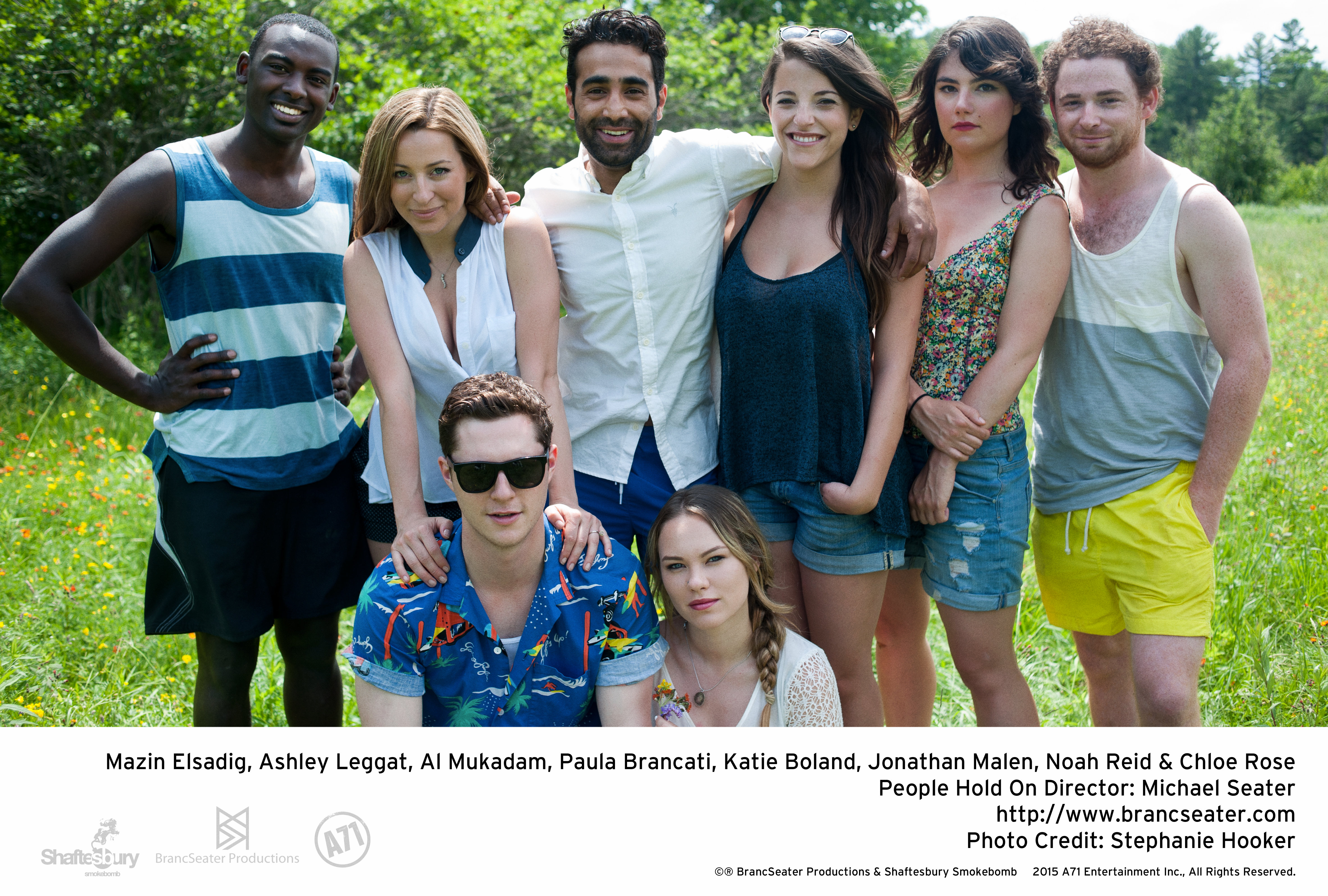 Katie Boland, Jonathan Malen, Al Mukadam, Noah Reid, Chloe Rose, Paula Brancati, Ashley Leggat, and Mazin Elsadig in People Hold On (2015)