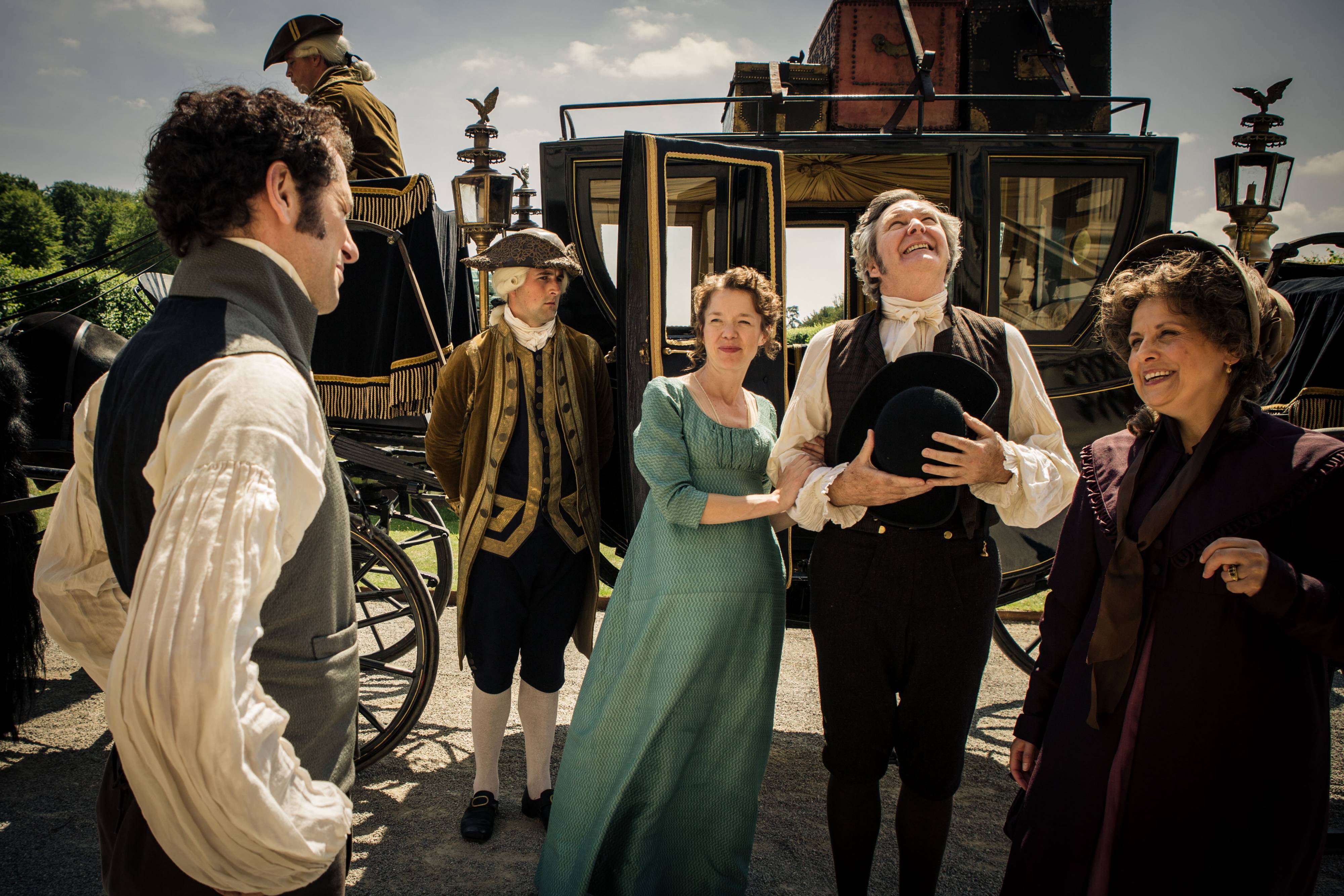 James Fleet, Rebecca Front, Matthew Rhys, and Anna Maxwell Martin in Death Comes to Pemberley (2013)